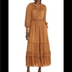 Moon River Tan Long Sleeve Maxi Dress